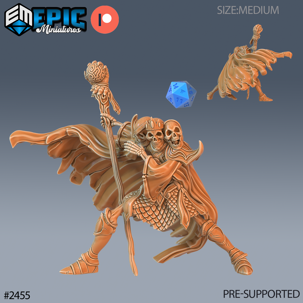 #2455 - Figurine JDR Skeleton Skull King Fighting pour jeu de rôle - Imprimée en résine - Échelle 32mm - Epic Miniature