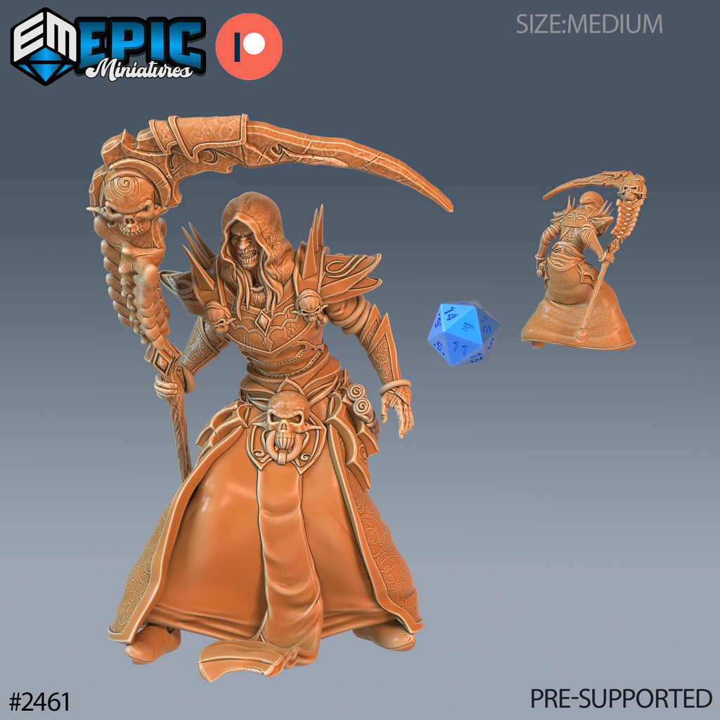 #2461 - Figurine JDR Necromancer Adventurer Scyth pour jeu de rôle - Imprimée en résine - Échelle 32mm - Epic Miniature