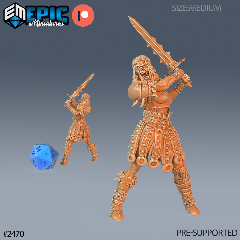 #2470 - Figurine JDR Zombie Knight Female Attacking pour jeu de rôle - Imprimée en résine - Échelle 32mm - Epic Miniature