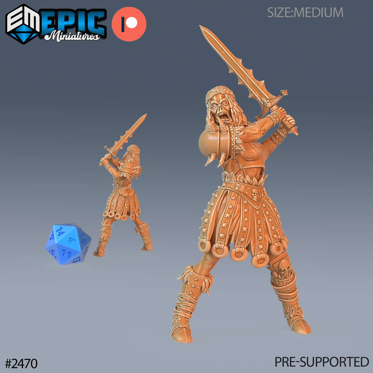 #2470 - Figurine JDR Zombie Knight Female Attacking pour jeu de rôle - Imprimée en résine - Échelle 32mm - Epic Miniature