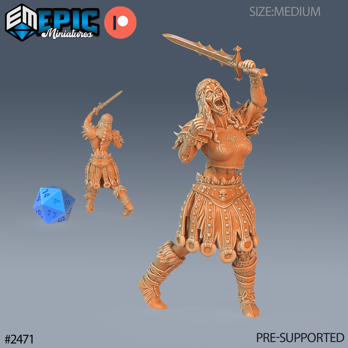 #2471 - Figurine JDR Zombie Knight Female Angry pour jeu de rôle - Imprimée en résine - Échelle 32mm - Epic Miniature