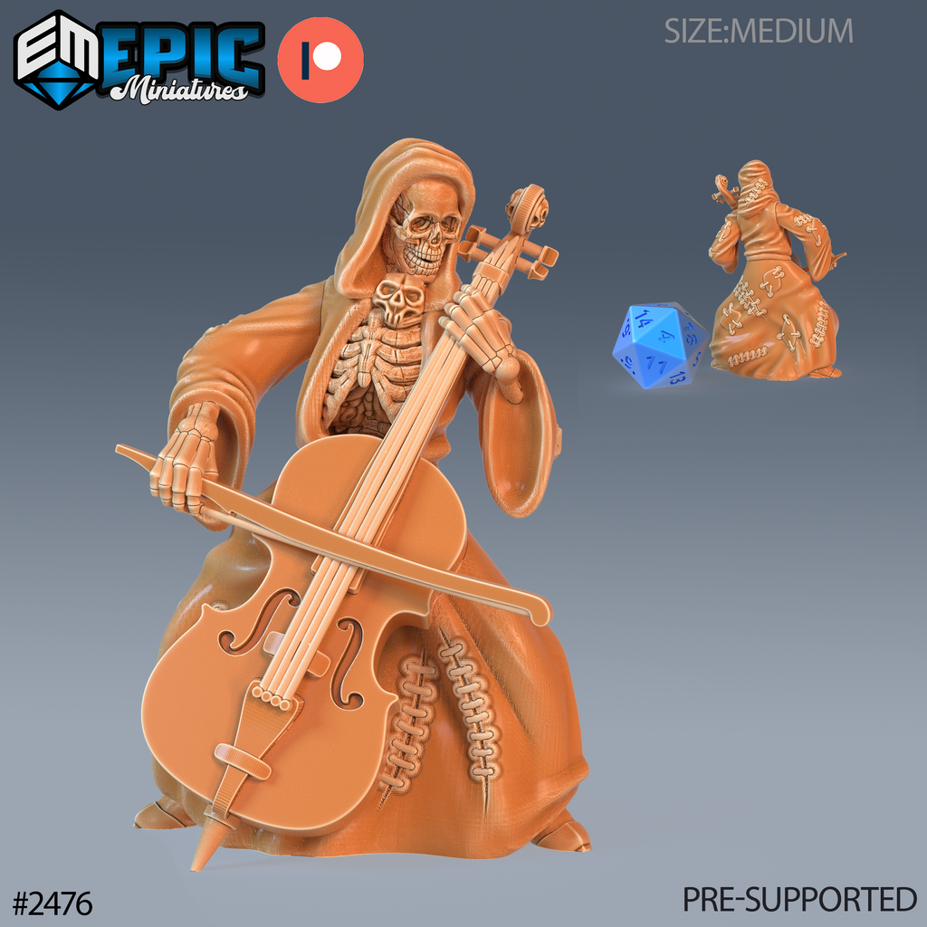 #2476 - Figurine JDR Skeleton Musician Cello pour jeu de rôle - Imprimée en résine - Échelle 32mm - Epic Miniature