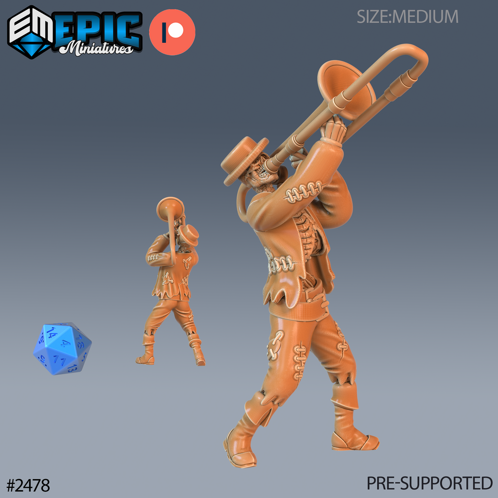 #2478 - Figurine JDR Skeleton Musician Trombone pour jeu de rôle - Imprimée en résine - Échelle 32mm - Epic Miniature