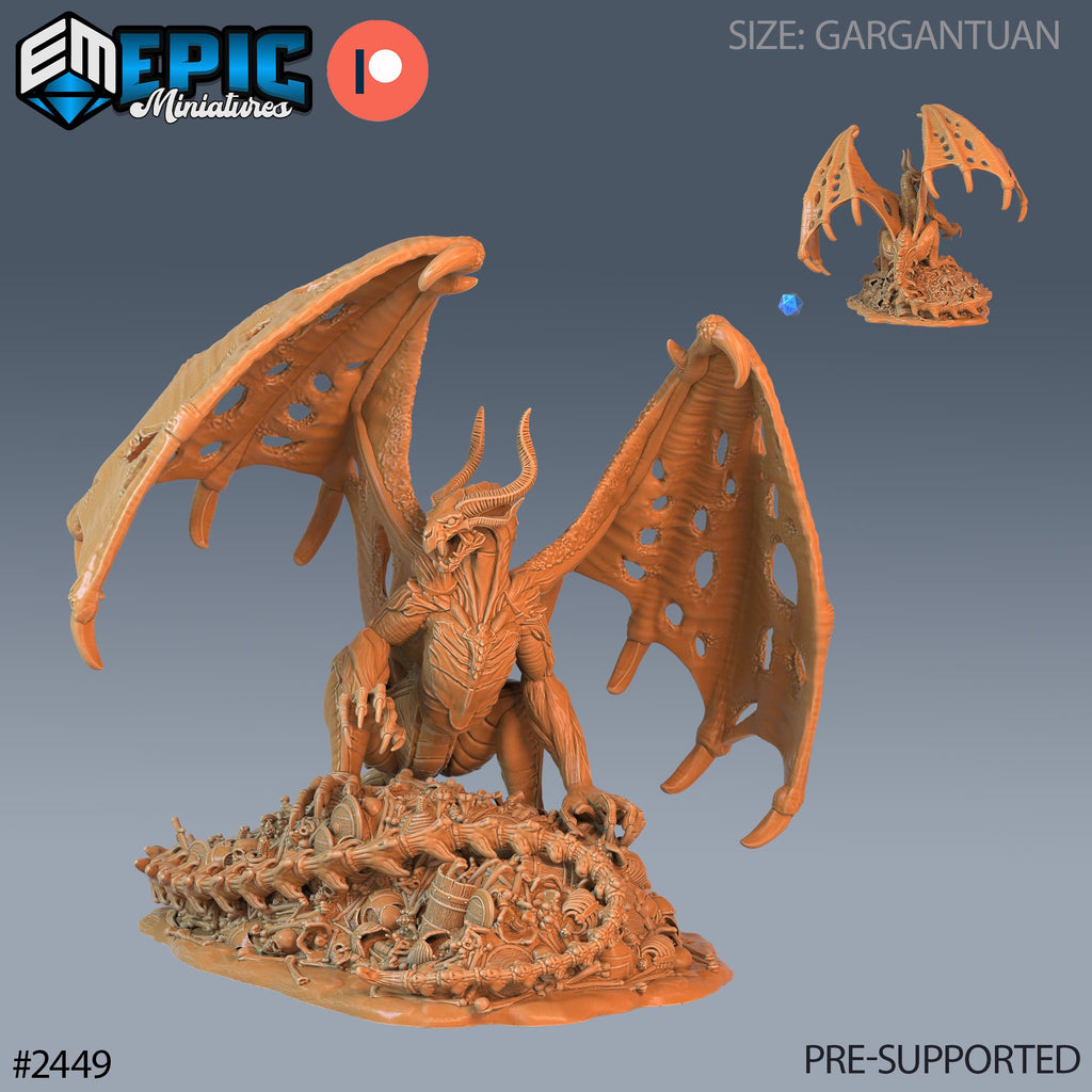 #2449 - Figurine JDR Skull Dragon pour jeu de rôle - Imprimée en résine - Échelle 32mm - Haunting Catacombs - Epic Miniature