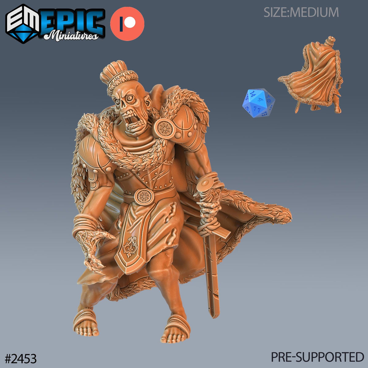 #2453 - Figurine JDR Zombie King Walking pour jeu de rôle - Imprimée en résine - Échelle 32mm - Haunting Catacombs - Epic Miniature
