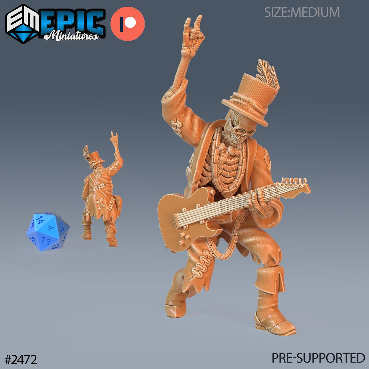 #2472 - Figurine JDR Skeleton Musician Guitar pour jeu de rôle - Imprimée en résine - Échelle 32mm - Epic Miniature