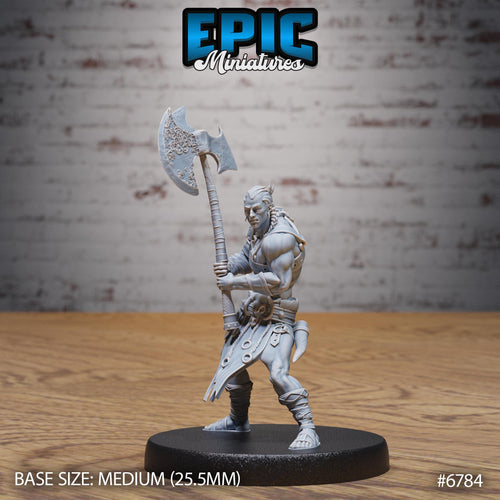Axe Barbarian Stance pour JDR, barbare en position de garde tenant une grande hache dressée devant lui des deux mains