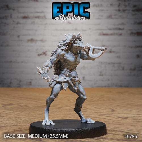 Frog Folk Hunter pour JDR, chasseur grenouille à la sarbacane, coiffé de feuilles et tenant des fléchettes dans l’autre main