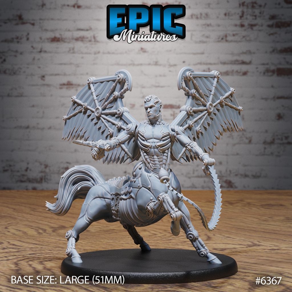 Figurine JDR Inevitable Zelekhut, centaure mécanique avec grandes ailes articulées, corps équin blindé et armes souples dentelées
