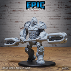 Figurine JDR Mechanus Guard Staff, gardien mécanique en armure rivetée tenant à deux mains un bâton à deux extrémités massives