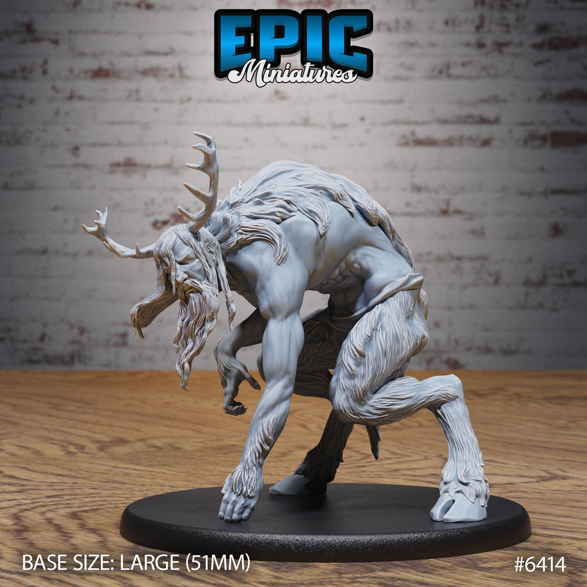 Figurine JDR Satyr Half-Giant Kneel, satyre demi-géant aux bois ramifiés, penché avec les jambes fléchies et une main en appui au sol
