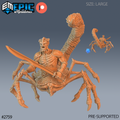 Scorpion Demon Sword, démon au torse humanoïde et au corps de scorpion, épée tenue à une main, main libre griffue et queue dressée, avec petite vue arrière