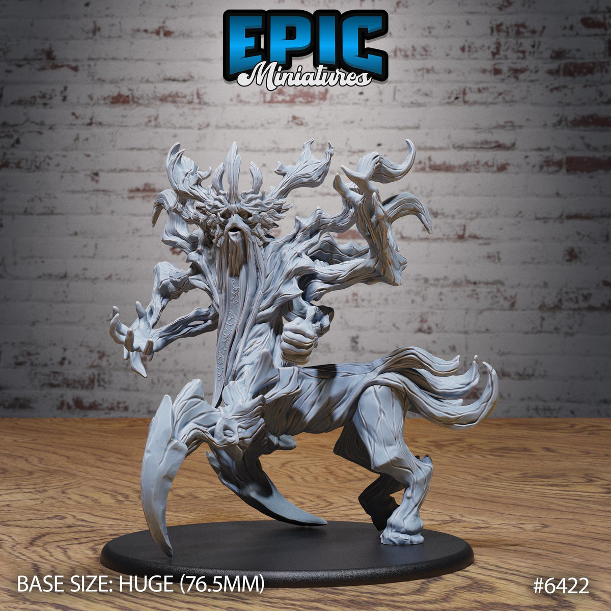 Figurine JDR Treant World Protector, homme-arbre au corps de bois noueux, avec une couronne de branches, une longue barbe végétale et plusieurs bras ramifiés